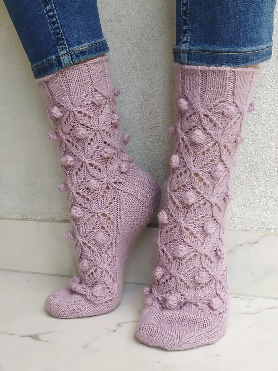 Pink womens warm handmade socks | Warm knitted accessory