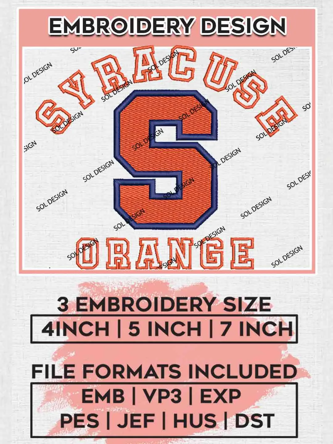 Syracuse Orange Logo Embroidery Designs, NCAA Logo Embroidery files, NCAA Team, College Rugby Team Machine embroidery designs, Digital Download