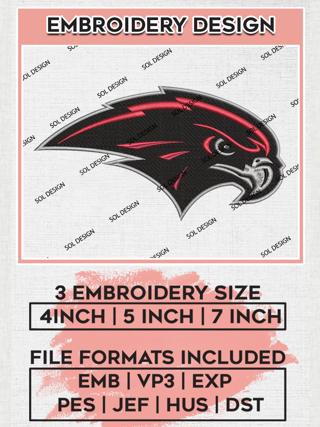 Utah Utes NCAA College Team Head Mascot Logo Embroidery Design Files, NCAA Utah Utes Machine Embroidery, NCAA Teams, 3 sizes, NCAA Machine embroidery designs, Digital Download