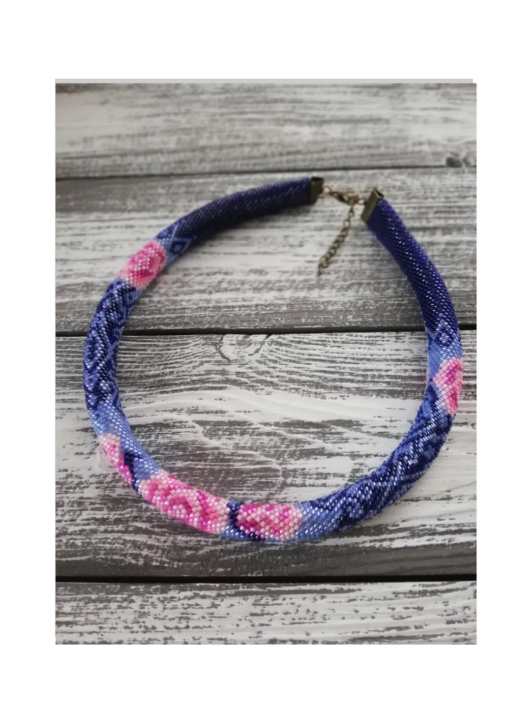 Bead Crochet Rope Necklace , Roses Beaded Crochet Necklace , Floral Seed Bead