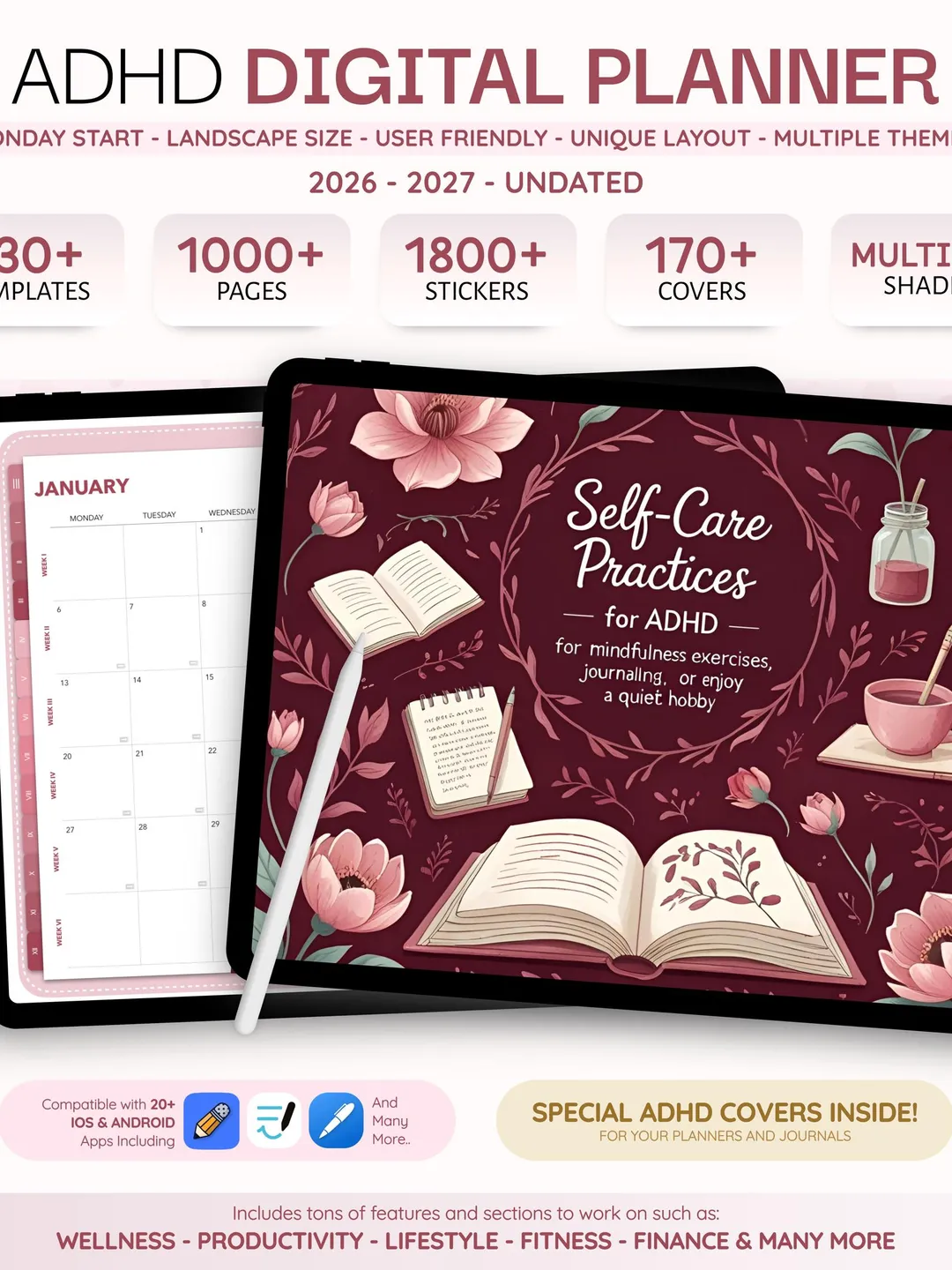 ADHD Digital Planner 2026 2027 & Undated | Adult ADHD Planner | iPad ...