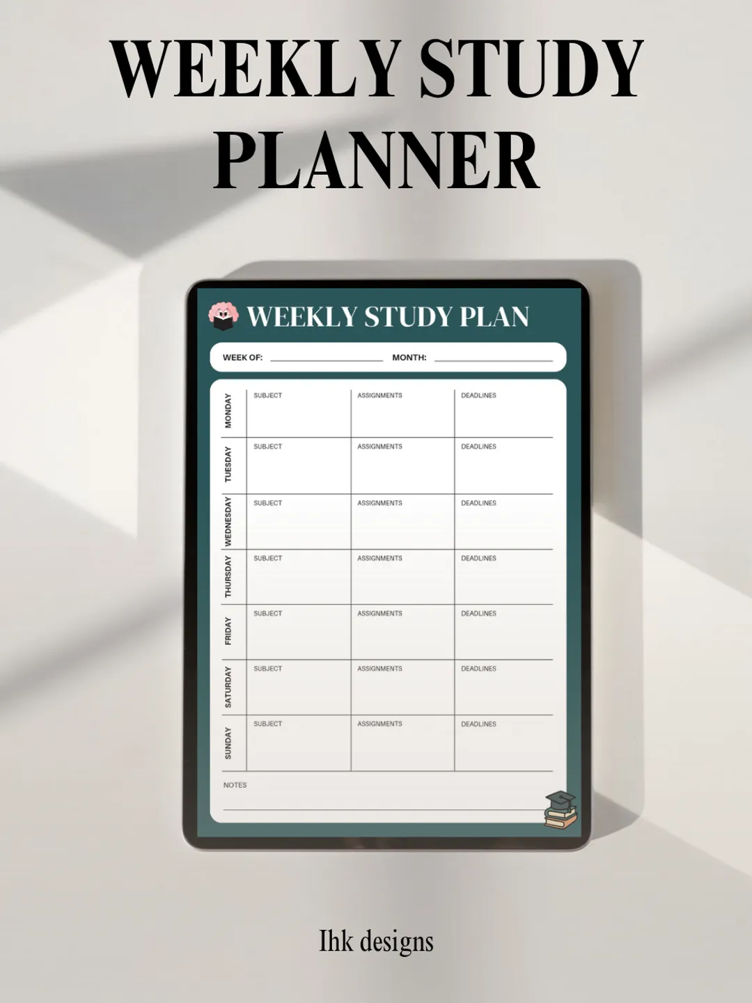 Aesthetic Weekly Study Planner PDF | Minimalist Homework Assignment Tracker