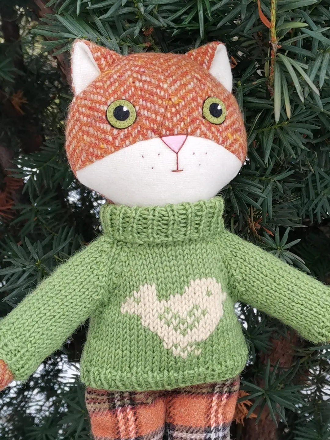 Red cat boy, handmade fabric stuffed doll, kitten wool plush toy