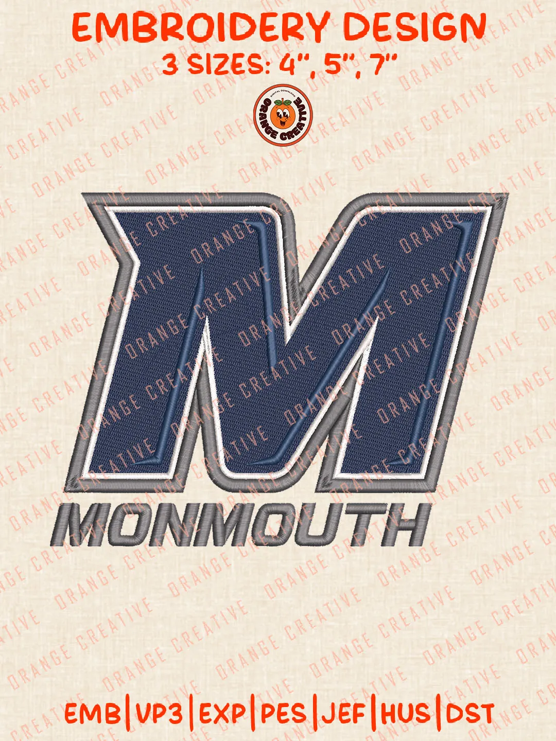 M Monmouth Logo Embroidery Files, Monmouth Hawks Team Embroidery Designs, Football Team Machine Embroidery Files, NCAA Monmouth Machine Embroidery, Digital Download