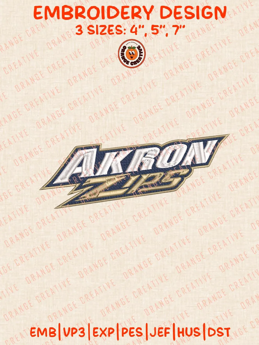 NCAA Akron Zips Text Logo Embroidery Design Files, NCAA Logos Embroidery Designs, NCAA Machine Embroidery Files, 3 Sizes, Custom Sizes, Instant Download