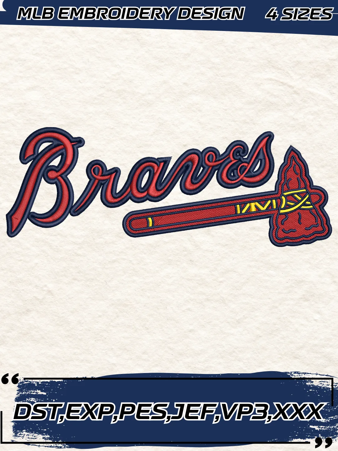 Atlanta Braves Logo Embroidery Design,MLB Logo Embroidery Design,Machine Embroidery Design File,4 Sizes, Digital Download