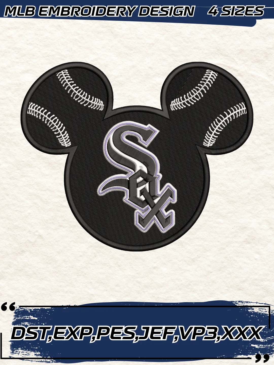 Chicago White Sox Baseball Mickey Mouse Heart,MLB Embroidery Design,Machine Embroidery Design File,4 Sizes, Digital Download
