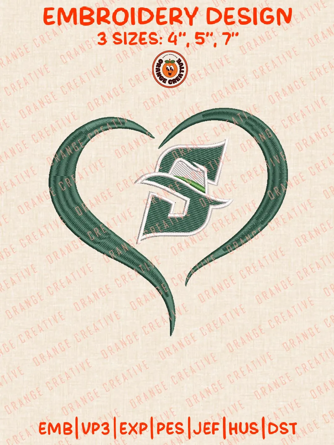 Stetson Hatters Heart Logo Embroidery Design Files, NCAA Logos Embroidery Designs, NCAA Machine Embroidery Files, 3 Sizes, Custom Sizes, Digital Files
