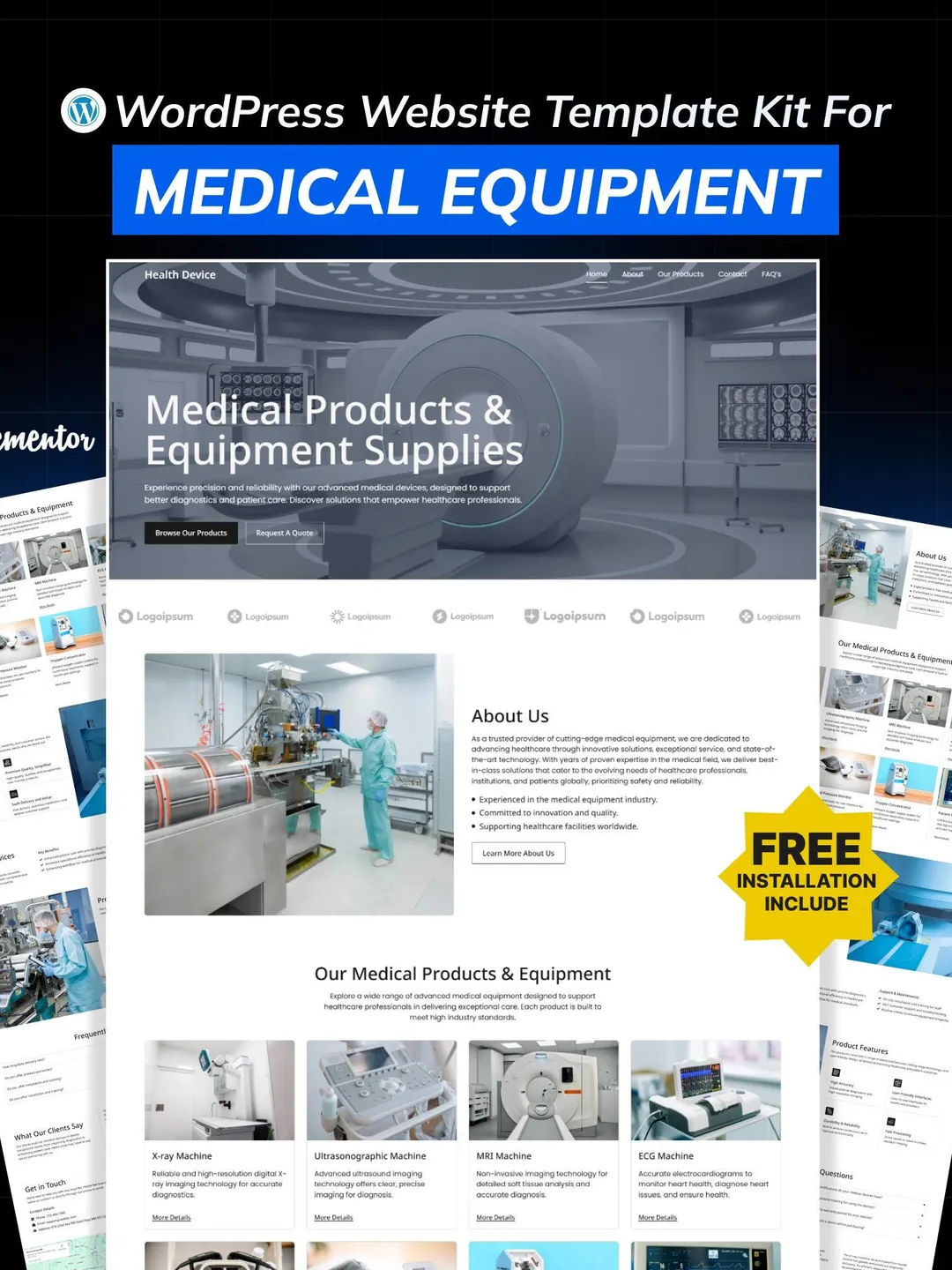 Medical Equipment WordPress Elementor Landing Page | Healthcare Devices & Medical Supply Website Template