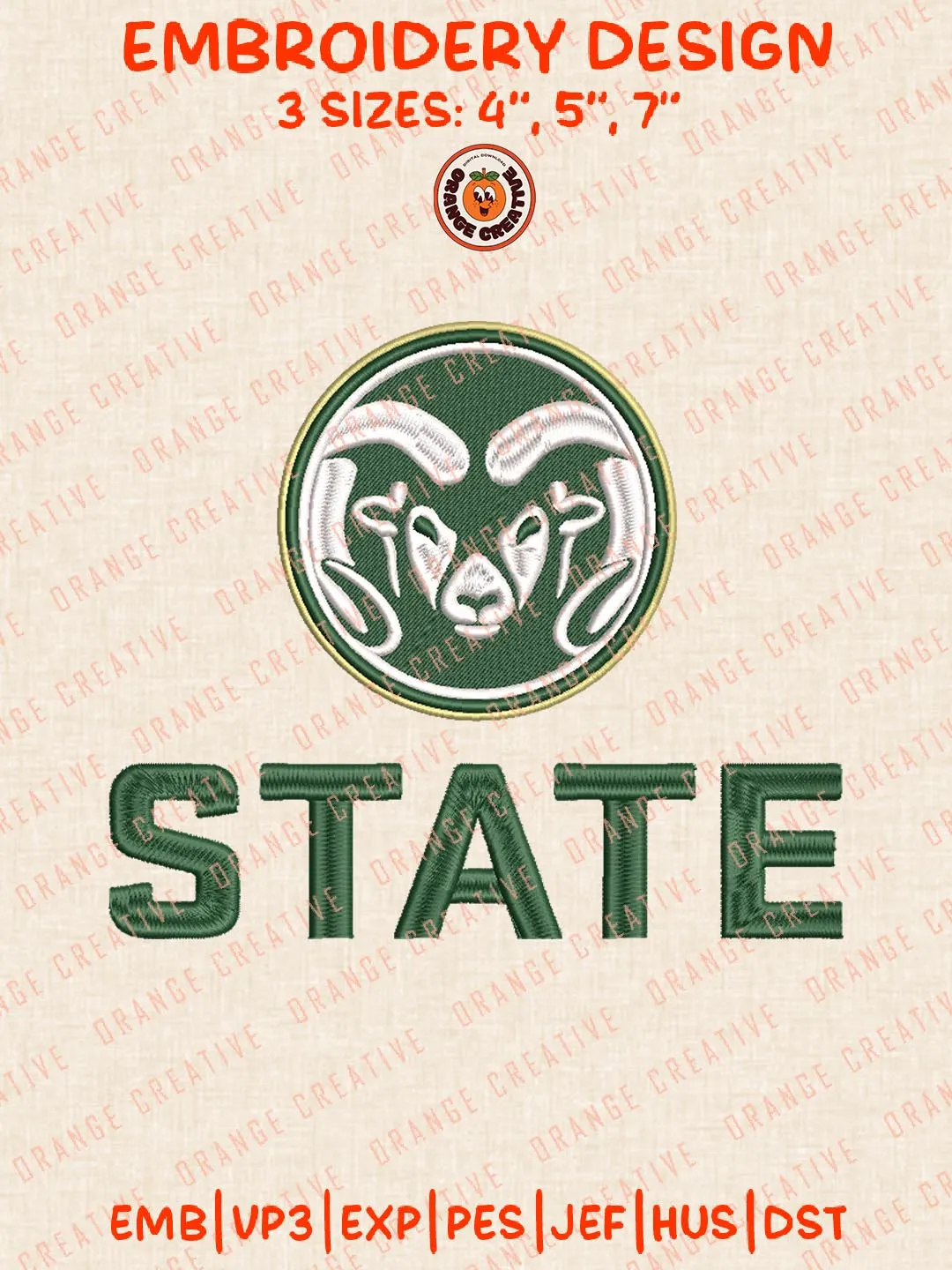Colorado State Rams Embroidery Design Files, NCAA Logos Embroidery Designs, NCAA Machine Embroidery Files, 3 Sizes, Custom Sizes, Instant Download