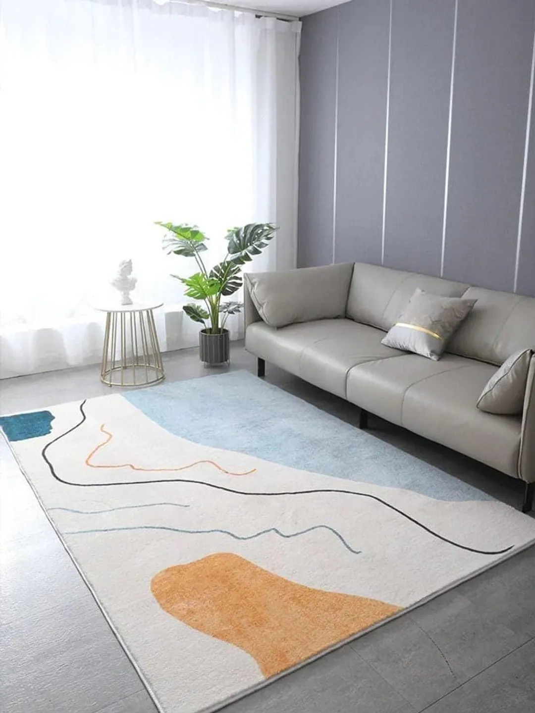 Hand-Tufted Wool Area Rug – Modern Abstract Geometric Design in Blue & Orange