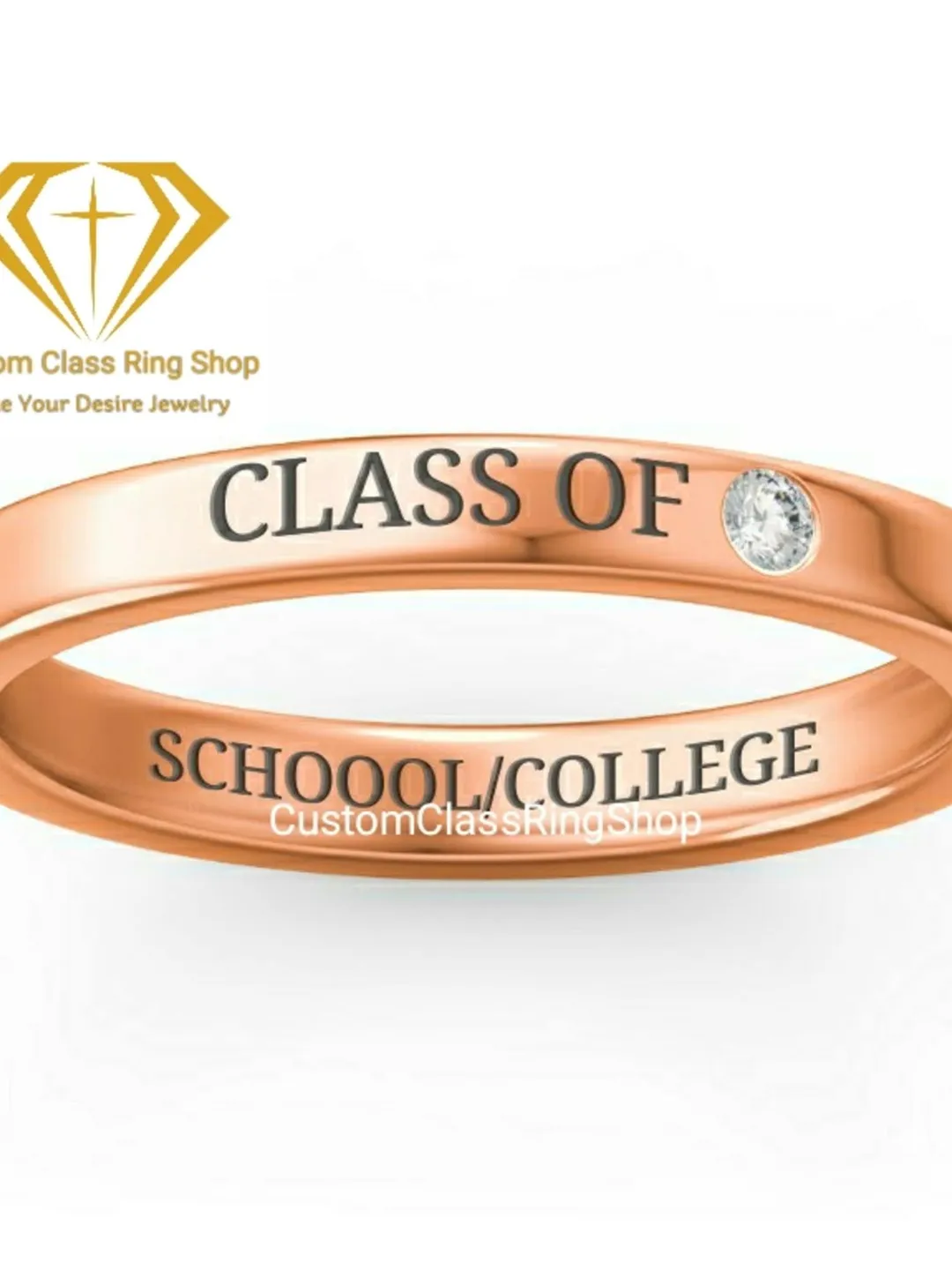 Personalized Graduation Class Ring: Solid Gold, Sterling Silver