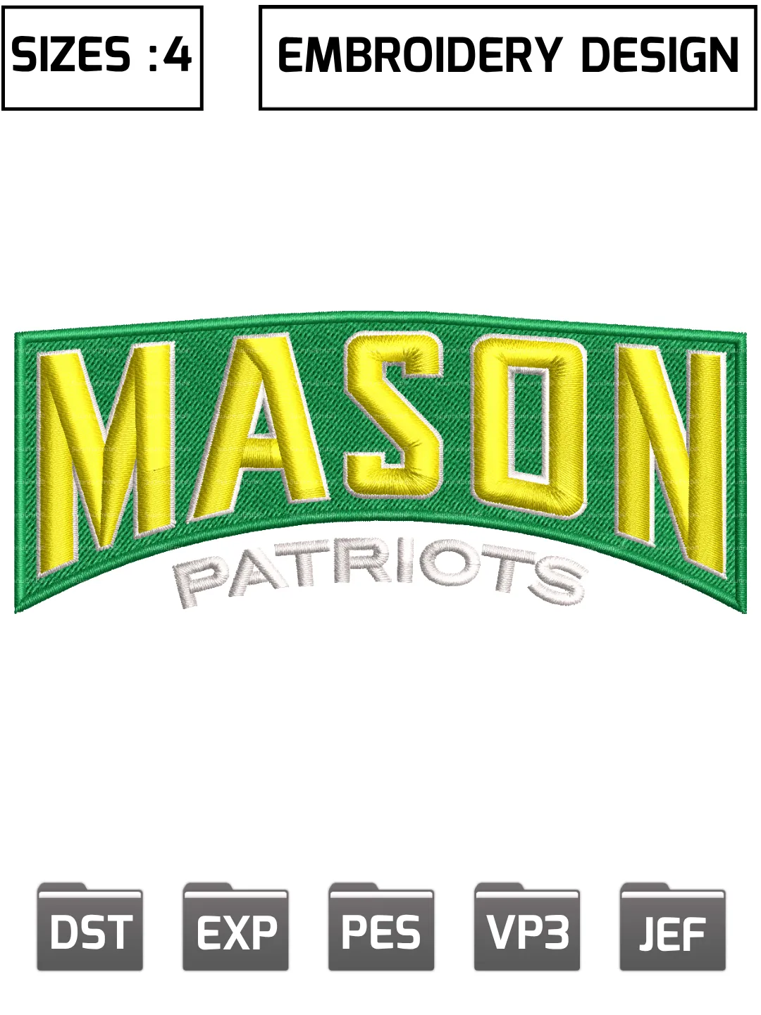 George Mason Patriots Embroidery Design, Logo Embroidery Design File,4 Sizes, Digital Download