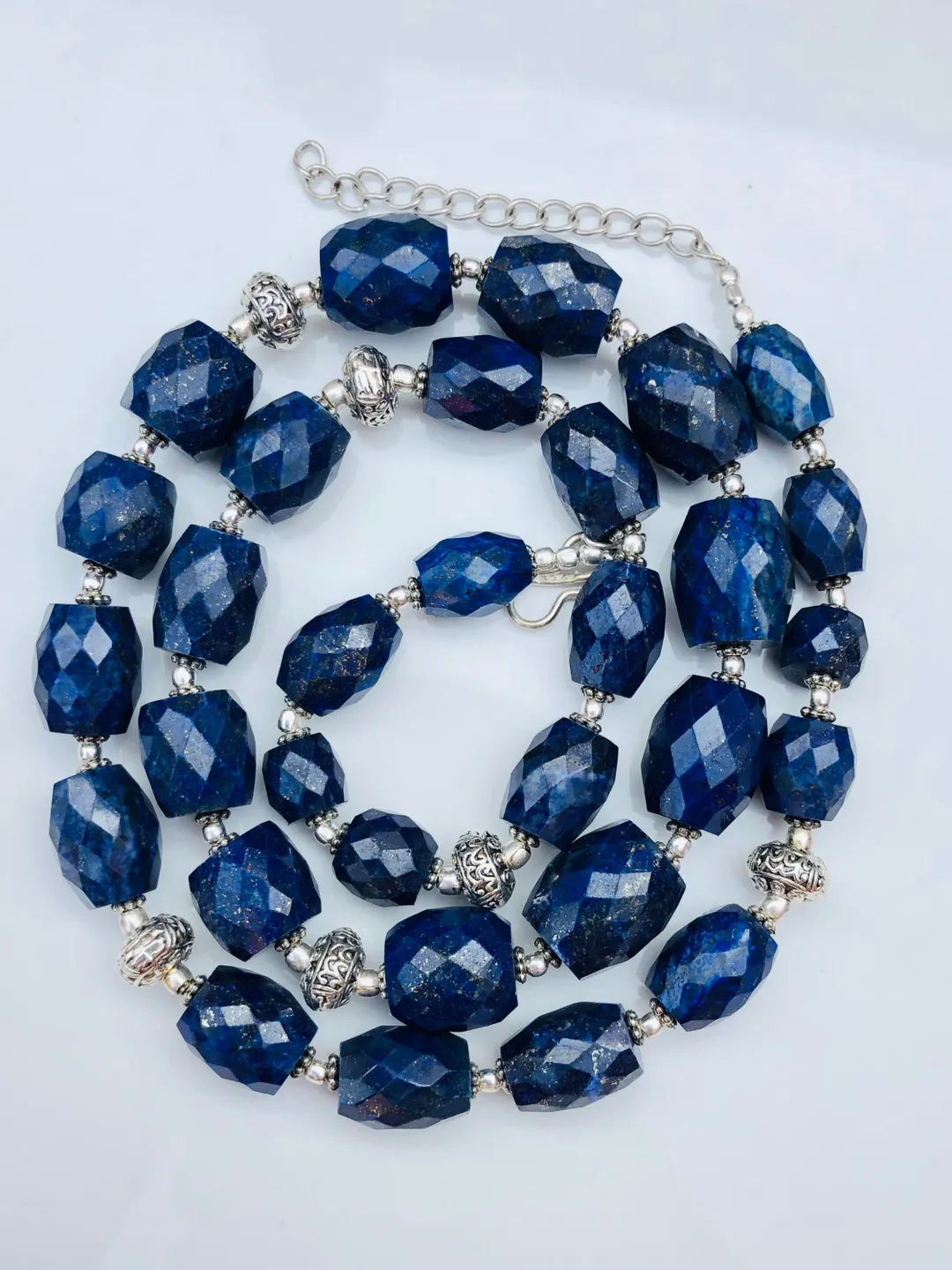 26 Inch Faceted Lapis Lazuli Nacklace, Lapis Beads, Amazing Look Cut Size 9-12mm, With Plated Silver Necklace Natural Lapis Lazuli Beads