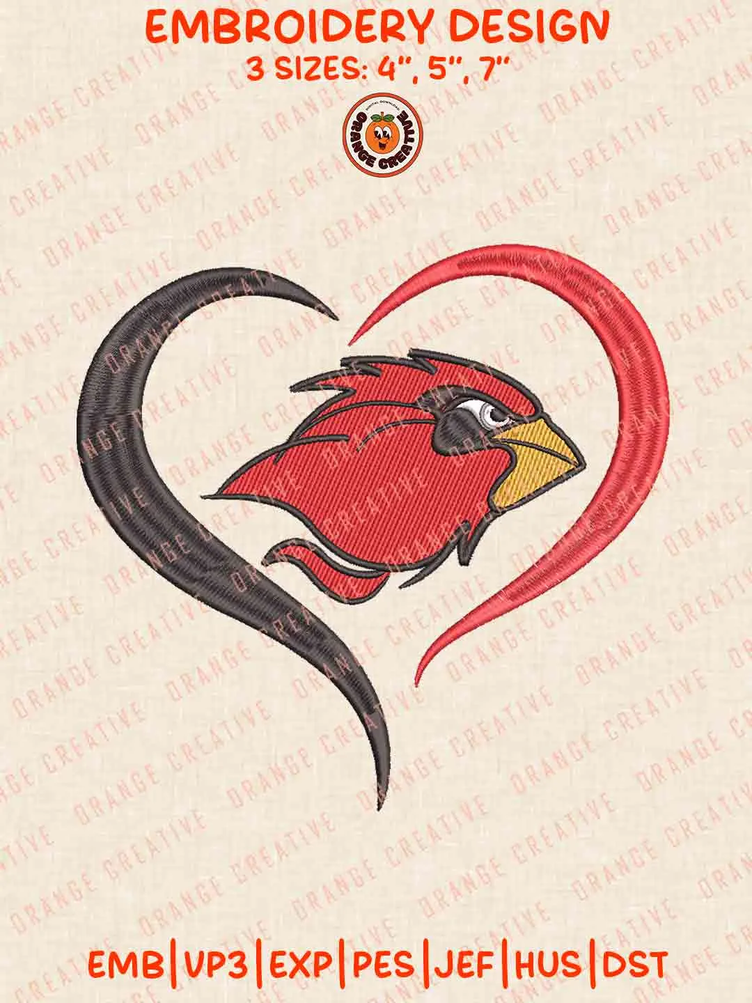 Lamar Cardinal Heart Embroidery Design Files, Football Embroidery Designs, Sport Machine Embroidery Files, 3 Sizes, Custom Sizes, Instant Download