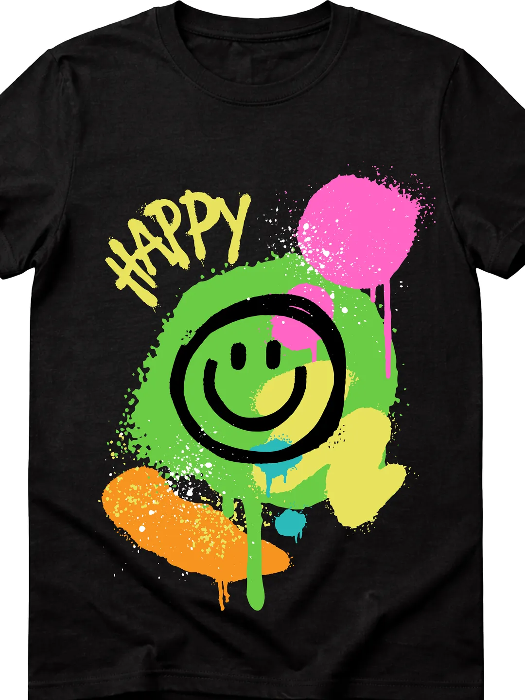 T-Shirt Design Green Black Graffiti Smiley Face T-Shirt | Urban Streetwear Graphic Tee