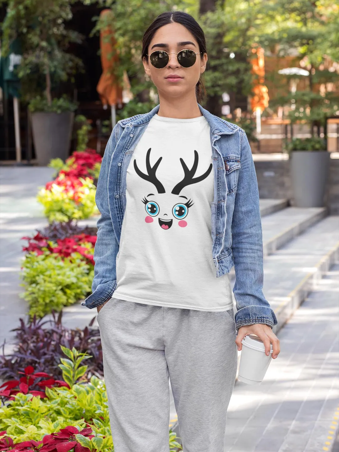 Funny Deer Antlers Emoji Face T-Shirt