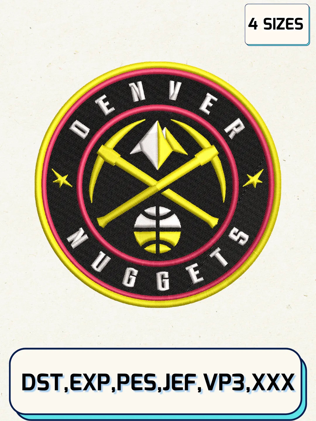 Denver Nuggets Logos Embroidery Design Files,NBA Logos Embroidery Designs,Machine Embroidery Files,4 Sizes