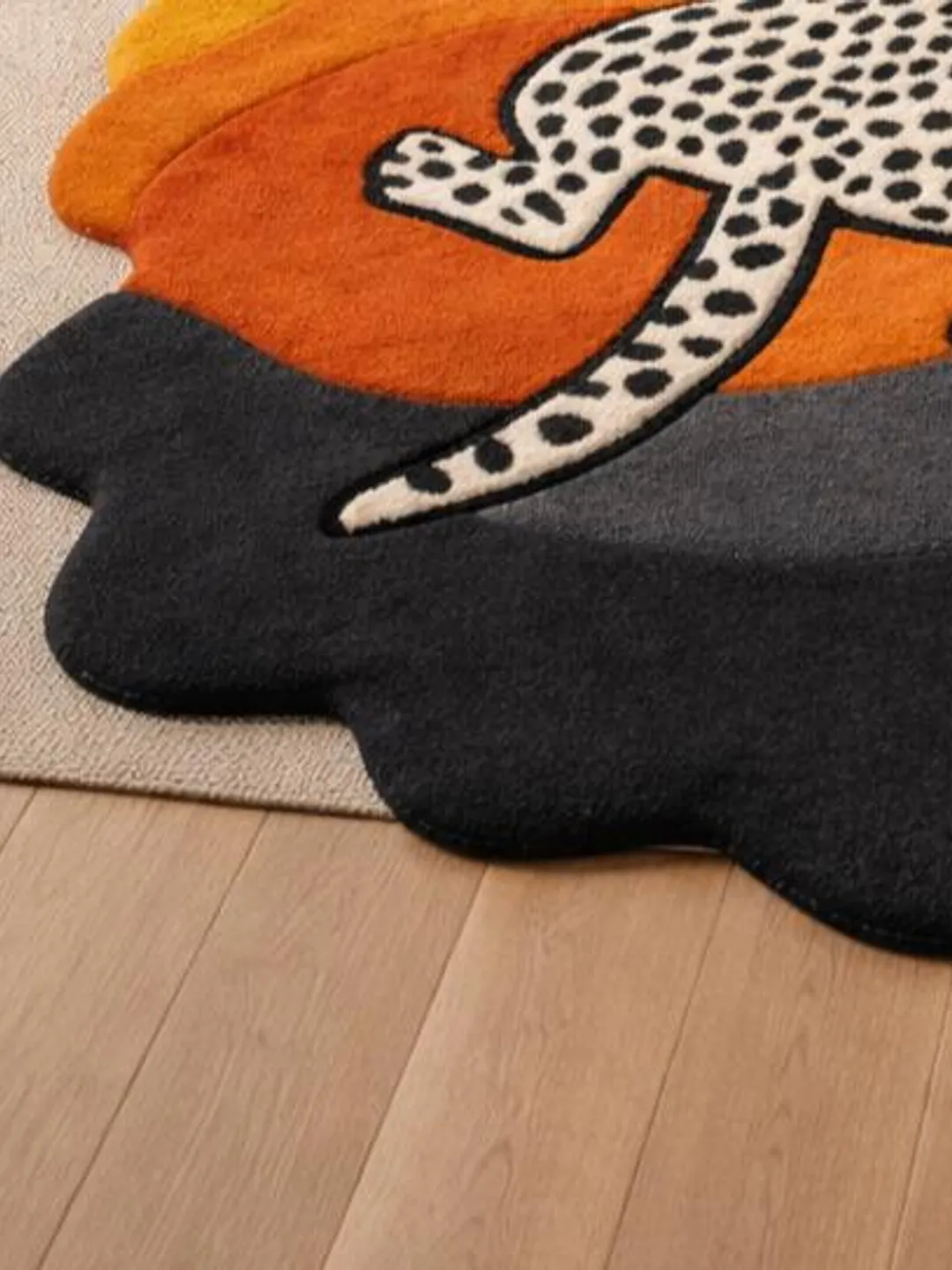 Abstract Leopard Rug, Modern Animal Shape Rug, Colorful Sunset,Handmade