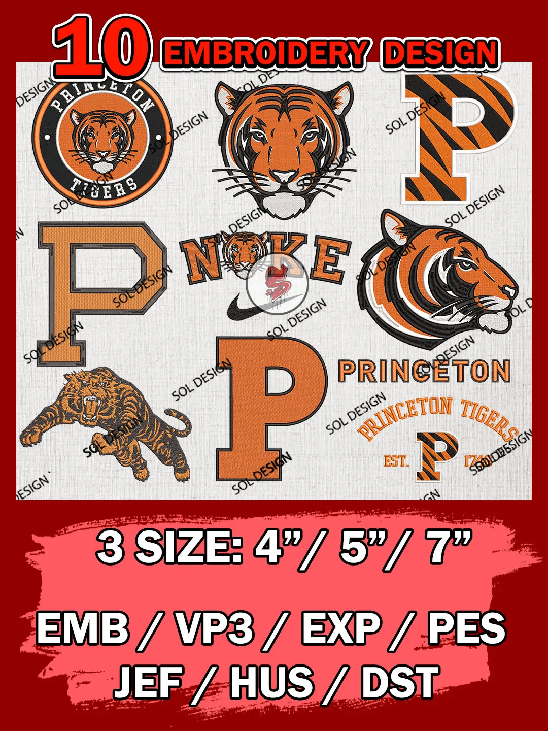 10 NCAA Princeton Tigers Bundle Embroidery Files, NCAA Princeton Tigers Team Bundle Embroidery Designs, NCAA Teams, National College Football Team 3 sizes, NCAA Princeton Machine Embroidery, Digital Download