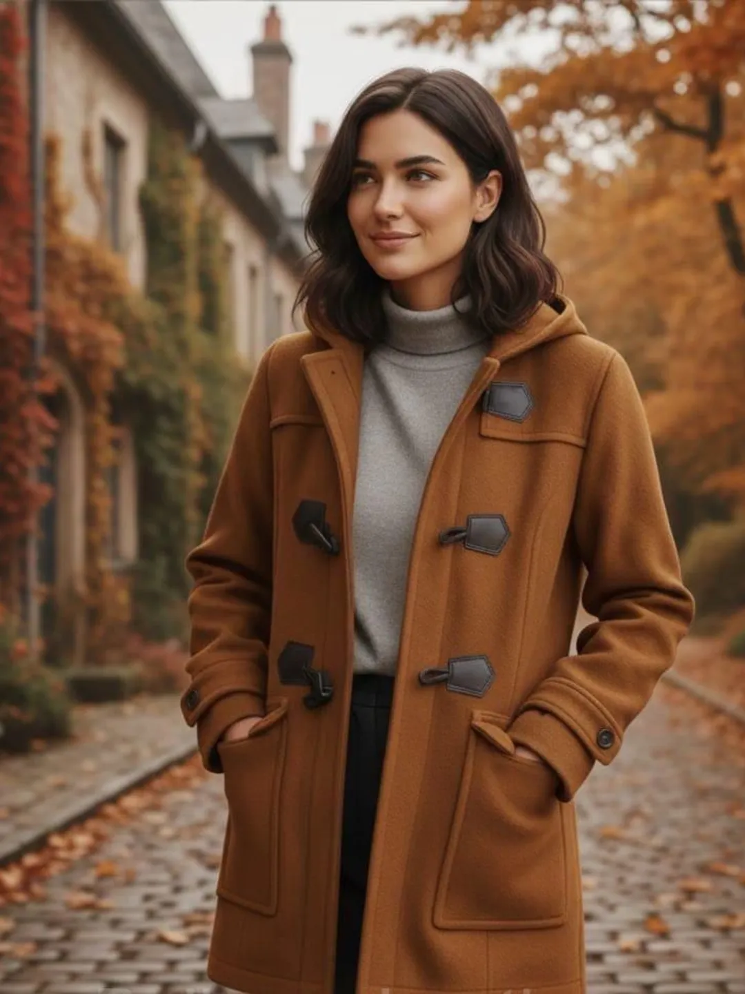 Handmade Wool Duffle Coat for Women – Hooded Toggle Winter Jacket