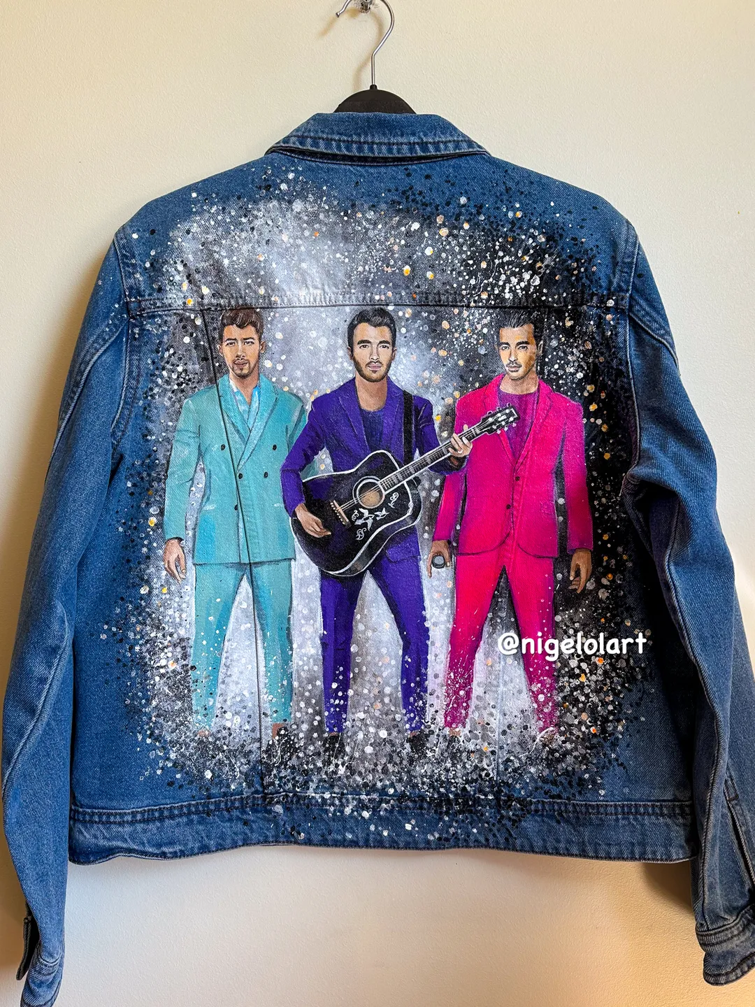 Jonas Brothers Painted denim jacket, custom made denim jackets, custom denim vest, personalized jean jackets, gift for