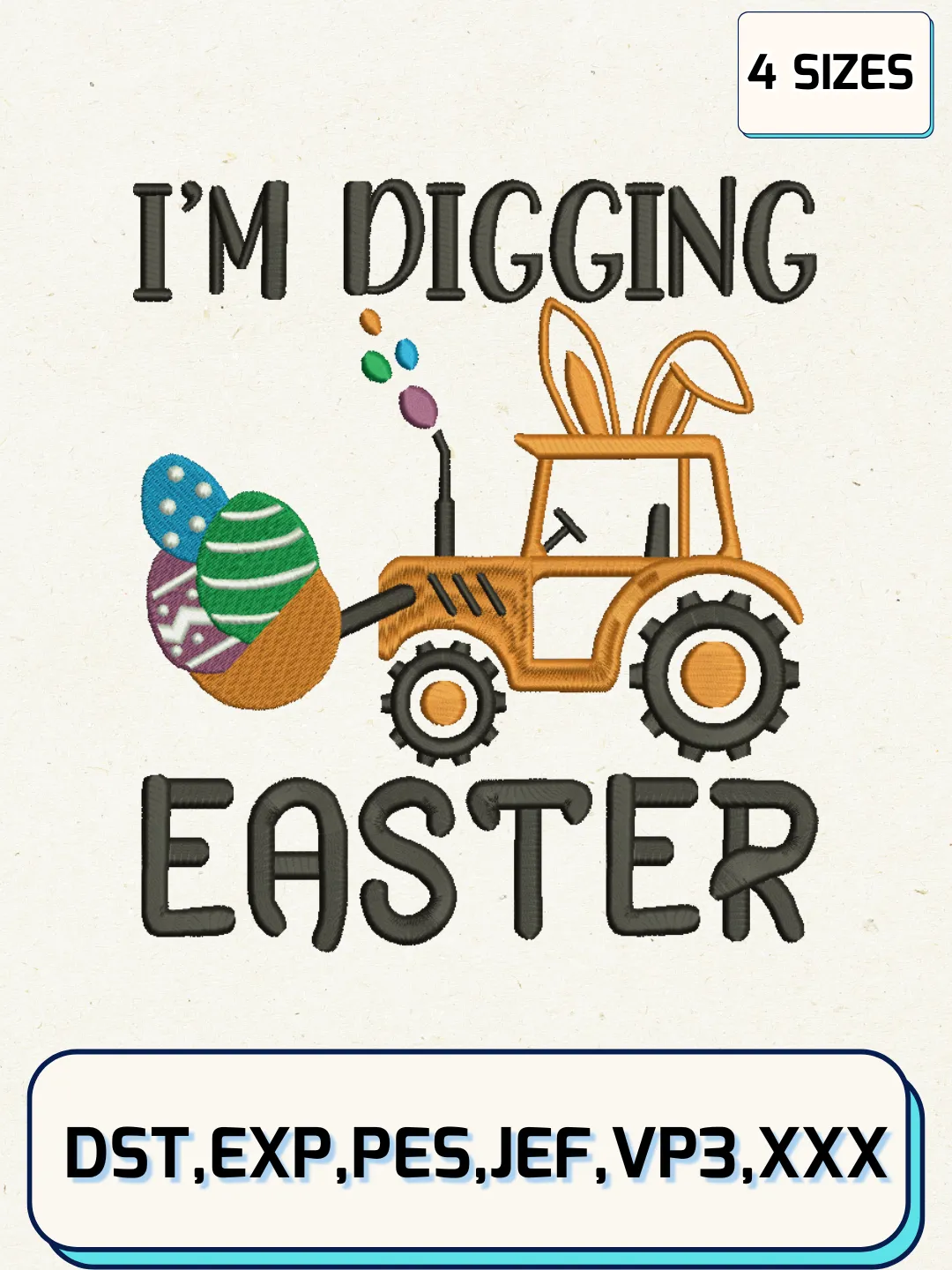 Tractor Easter Embroidery Design Files, Easter Day Logos Embroidery Designs, Machine Embroidery Files, 4 Sizes