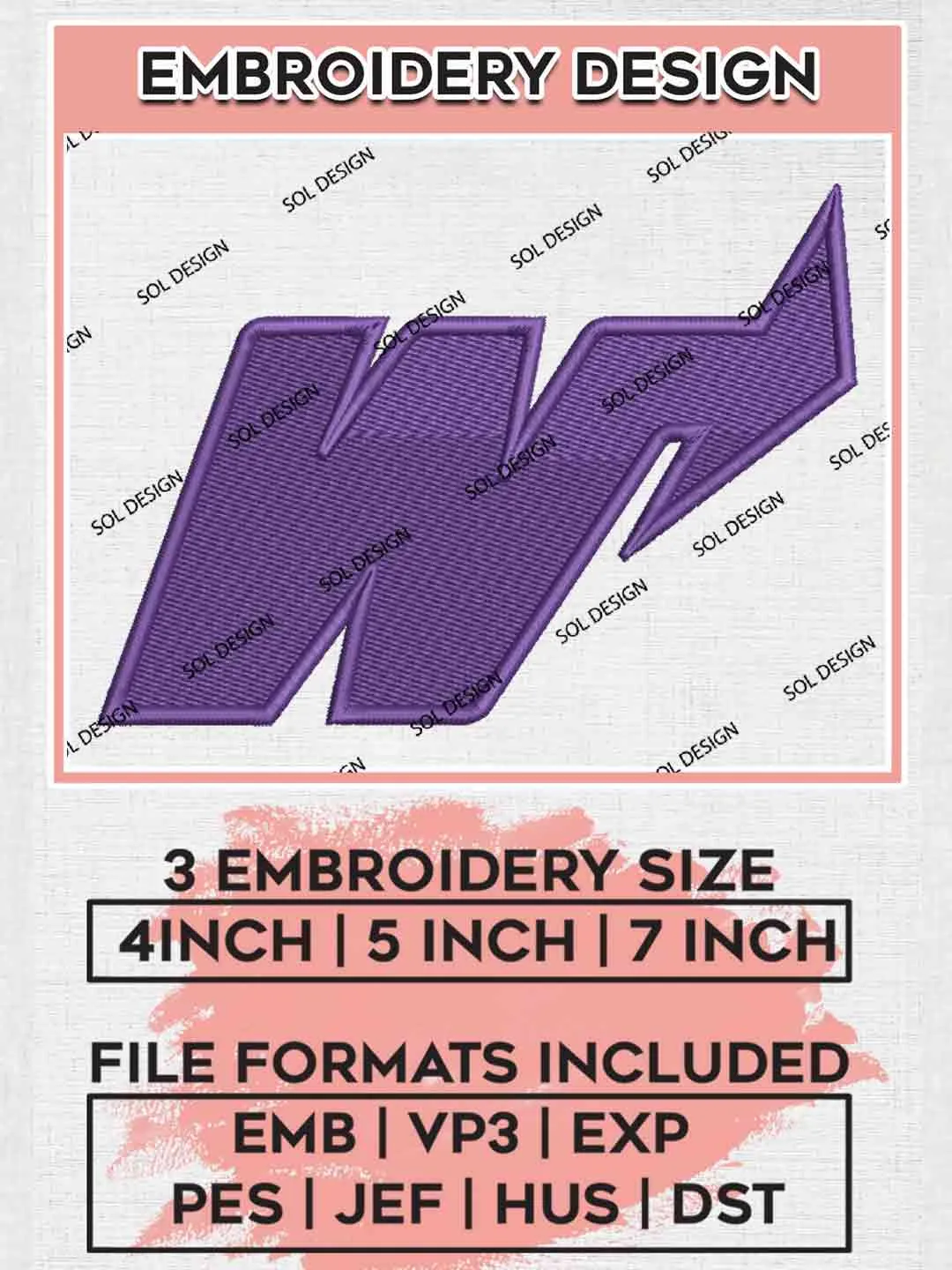 Weber State Wildcat Letter Embroidery Design, Football Embroidery files, Sport Machine embroidery files, 3 sizes, Instant Download