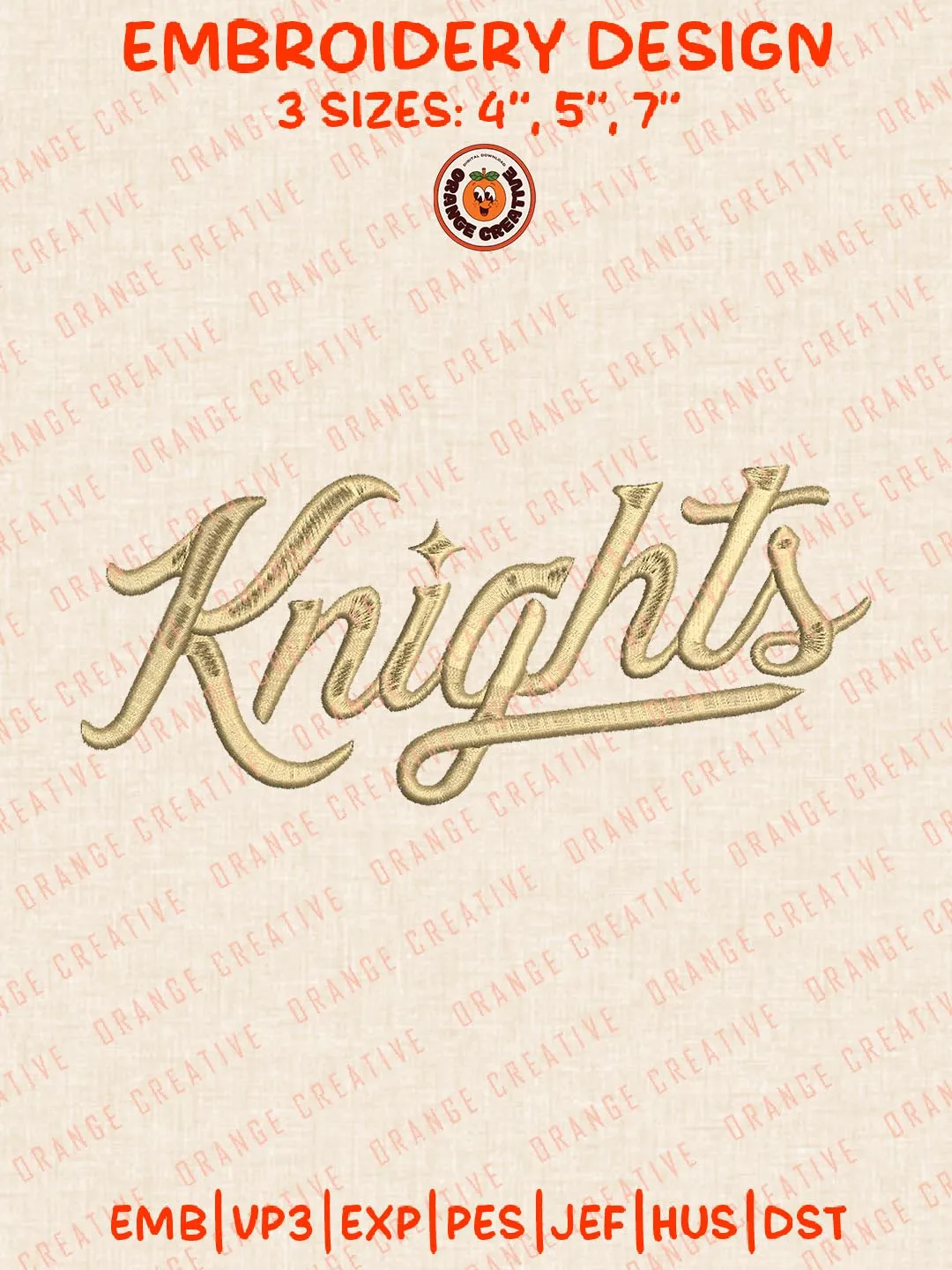 Knights Text Logo Embroidery Design, NCAA UCF Knights Team Logo Embroidery Design, Machine Embroidery Design File, 4 Sizes, Custom Size, Digital Download