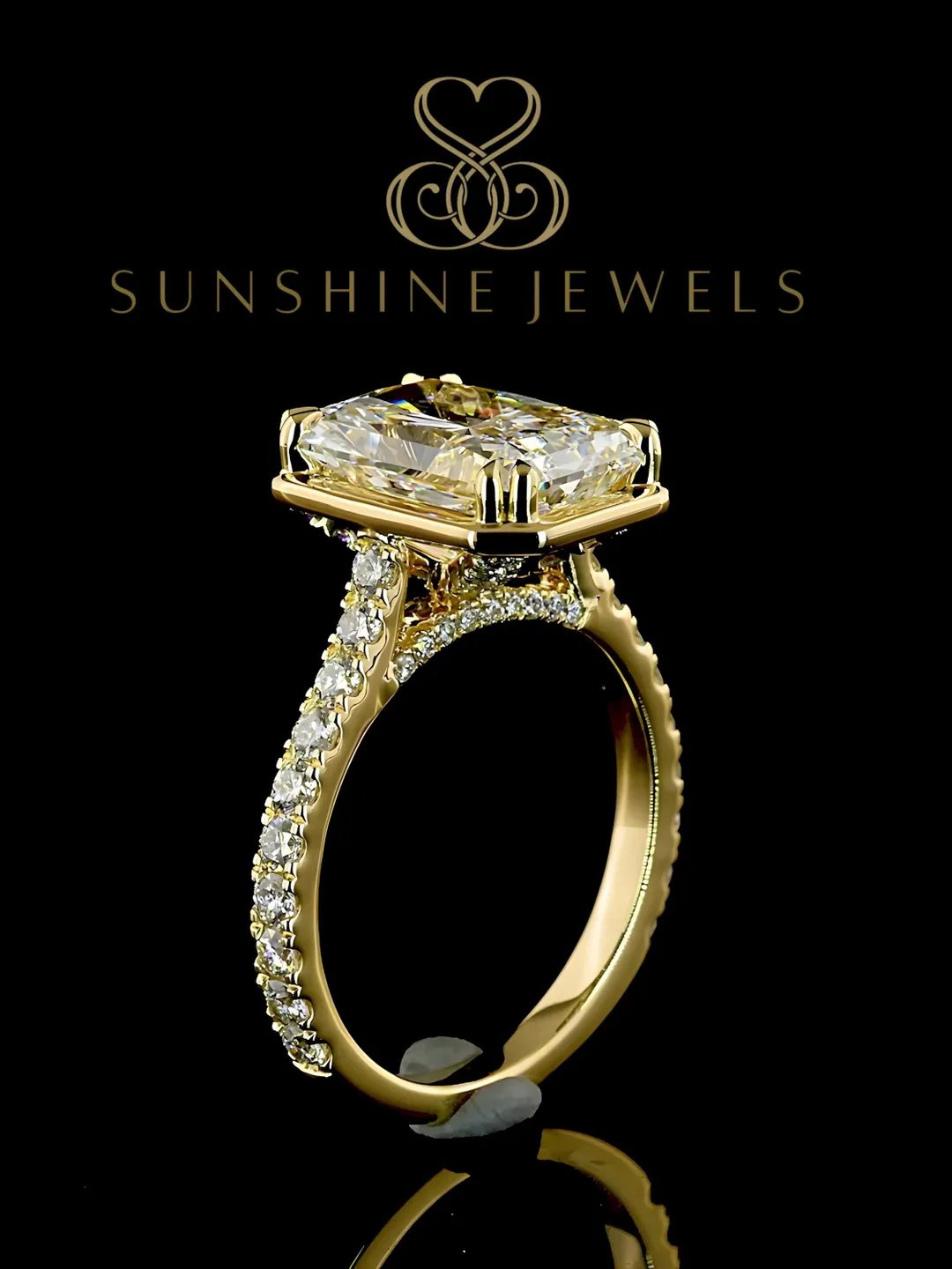 Radiant Cut Lab Grown Diamond Ring, 14K Yellow Gold Engagement Ring ...