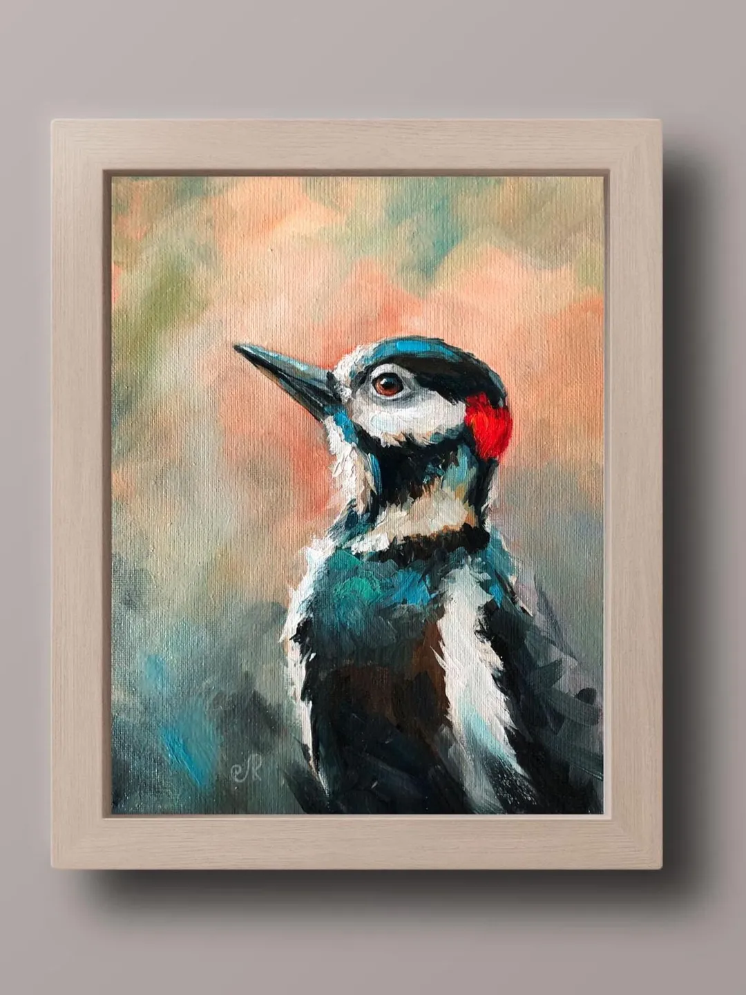 Birds Original Painting Woodpecker Wall Art Bird Oil Painting