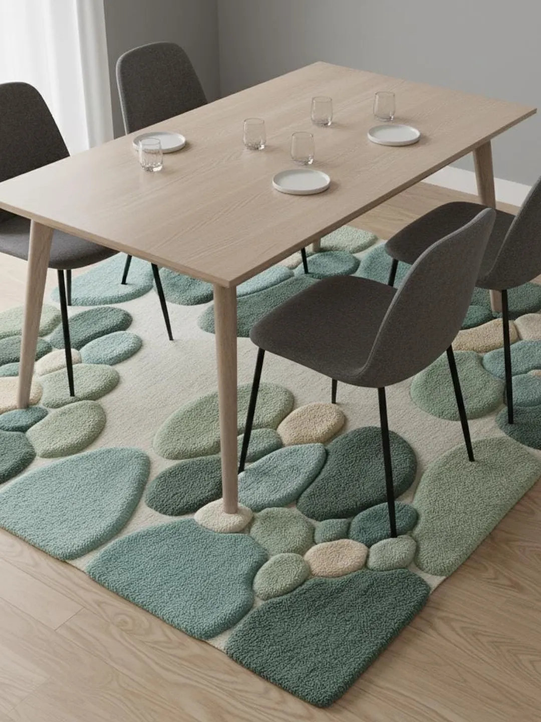 Moss Green Abstract Area Rug, Hand Tufted Organic Pebble Rug, Plush ...