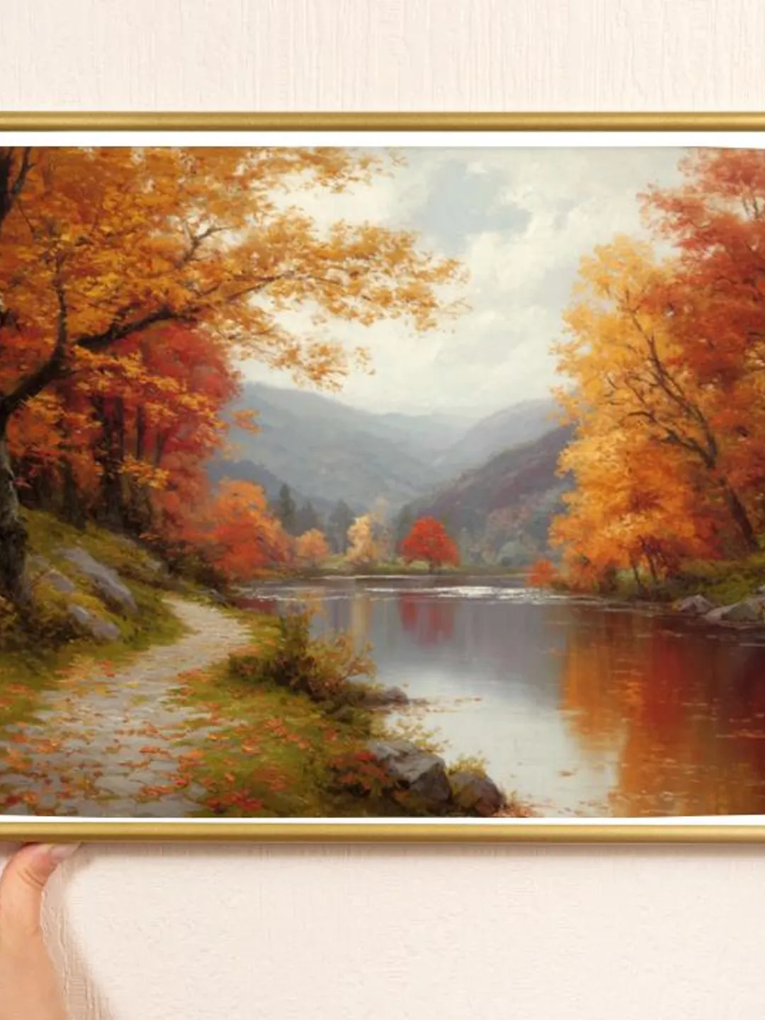 Vintage Autumn River Landscape Print – Rustic Fall Decor (Digital Download)