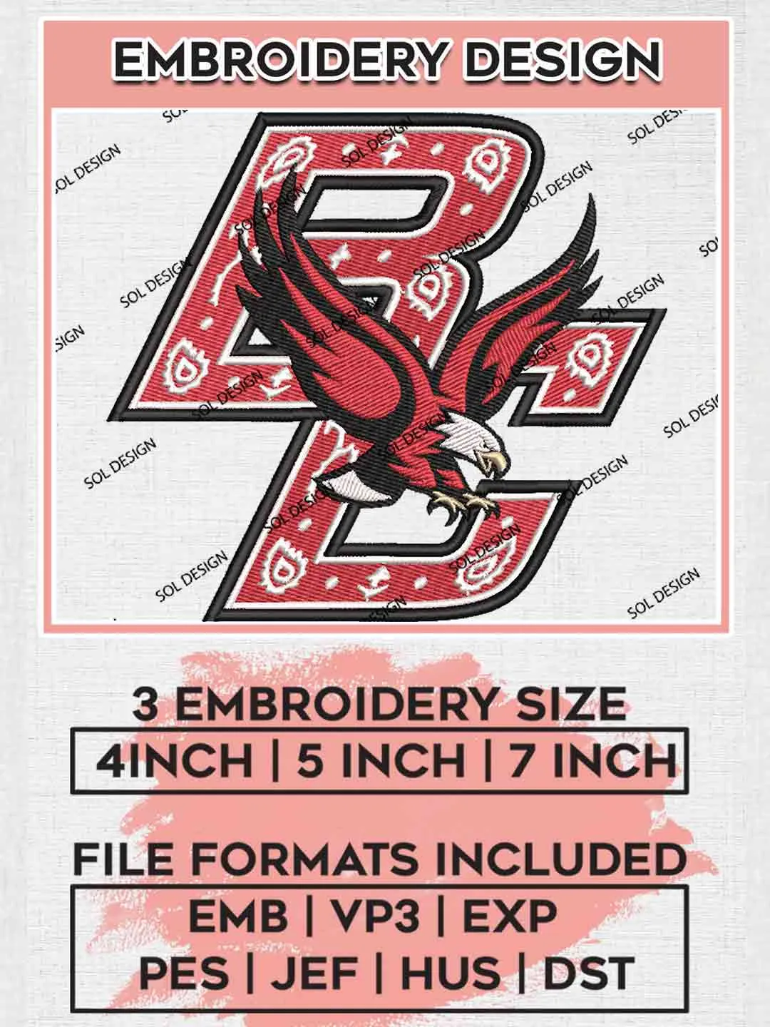 Boston College Eagles NCAA Logo Embroidery Designs, NCAA Logo Embroidery files, NCAA Team, College Football Team Machine embroidery designs, Digital Download