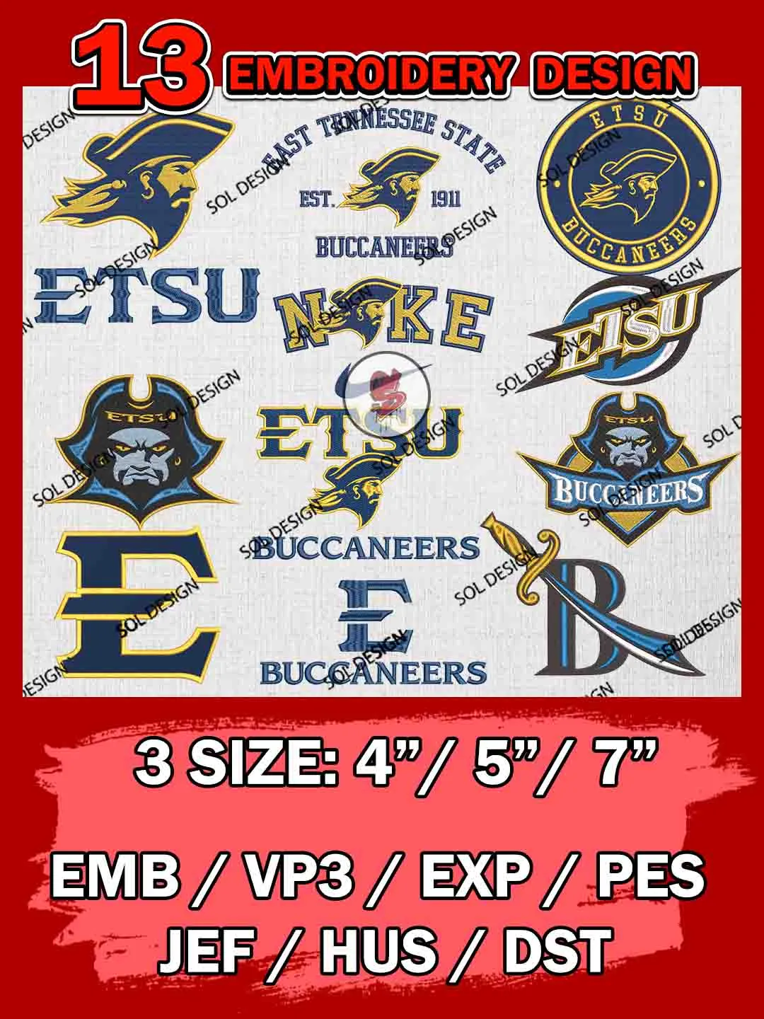 13 NCAA East Tennessee State Buccaneers Bundle Embroidery Files, NCAA East Tennessee State Buccaneers Team Bundle Embroidery Designs, NCAA Teams, National College Football Team 3 sizes, NCAA East Tennessee State Machine Embroidery, Digital Download