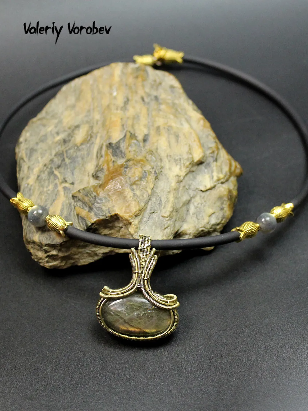 Vintage Inspired Labradorite Wire Wrap Collar Necklace