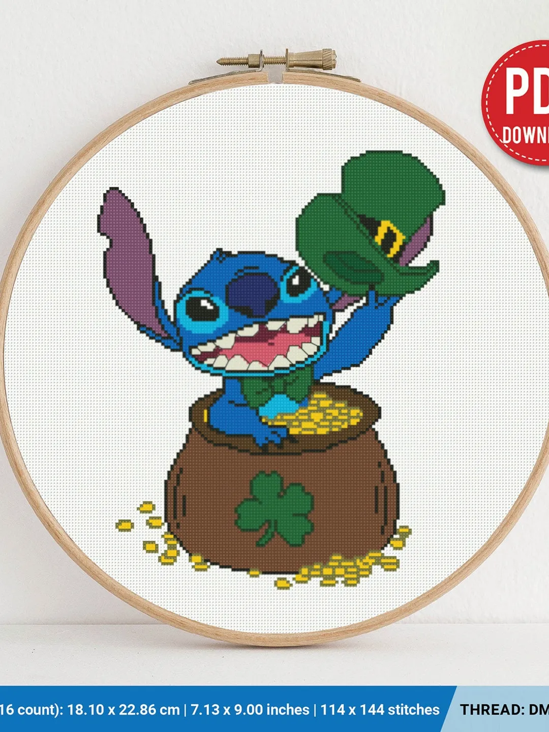 Lilo and Stitch, Saint Patrick Day, cross stitch pattern, baby, Ireland, nursery decor, counted, chart, gift DIY, embroidery, instant PDF