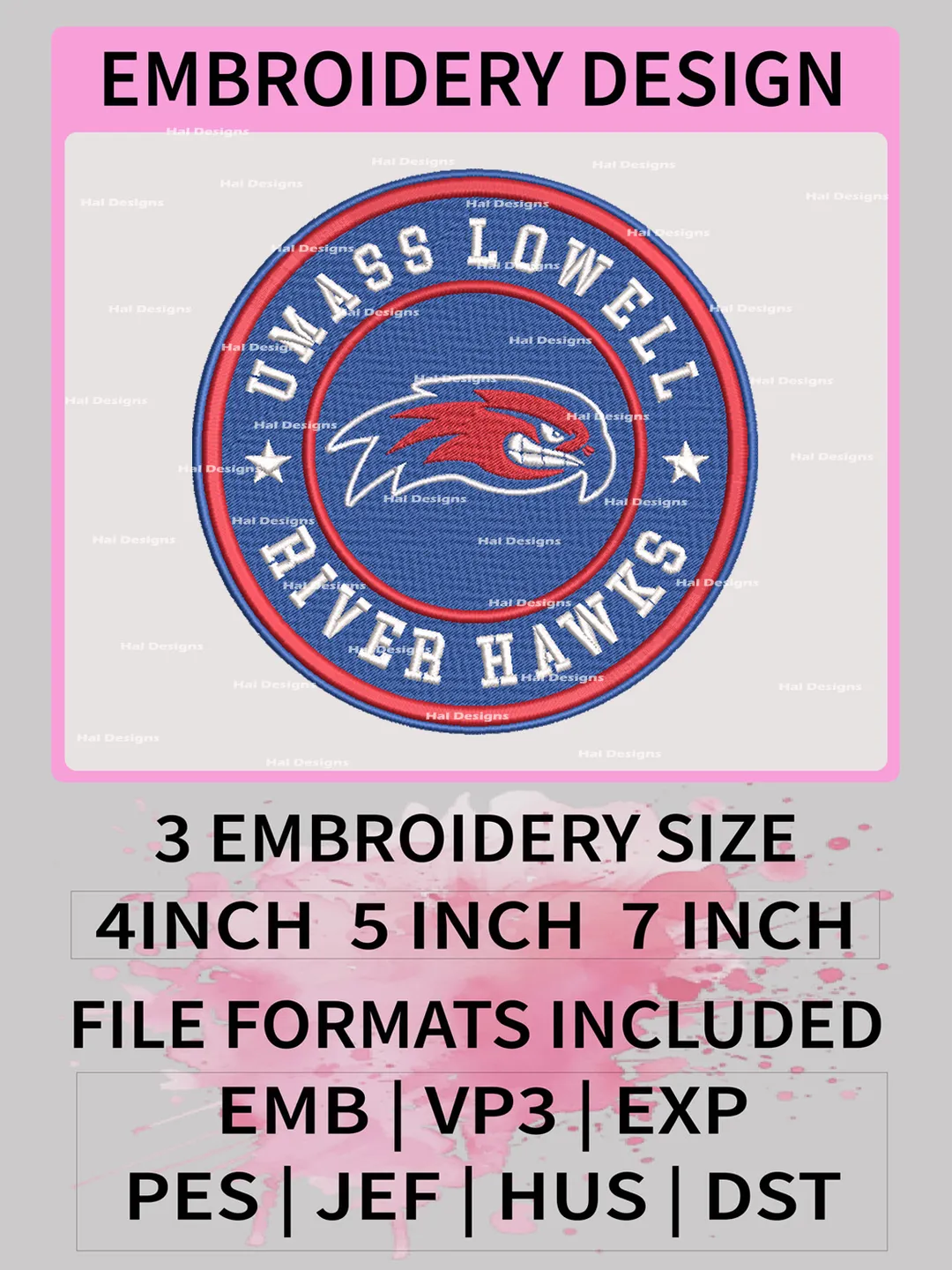 NCAA UMass Lowell River Hawks Embroidery File, 3 Sizes, 6 Formats, NCAA Machine Embroidery Design, NCAA Logo, NCAA Teams