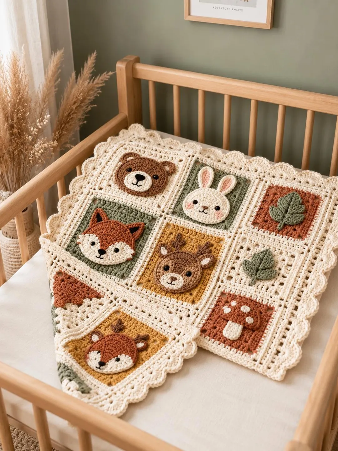 Bear Crochet Blanket Pattern PDF Woodland Animal Baby Blanket Fox Deer Bunny Granny Square Nursery Afghan Digital Download Crochet