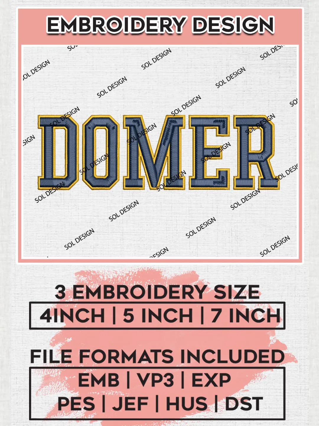 NCAA Domer Team Wordmark Logo Embroidery Design Files, NCAA Notre Dame Fighting Irish Machine Embroidery, NCAA Teams, 3 sizes, NCAA Machine embroidery designs, Digital Download