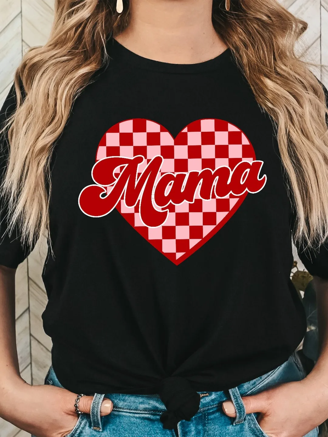 Checkered Mama Shirt: Retro Mom Life Tee, Relaxed soft Cotton