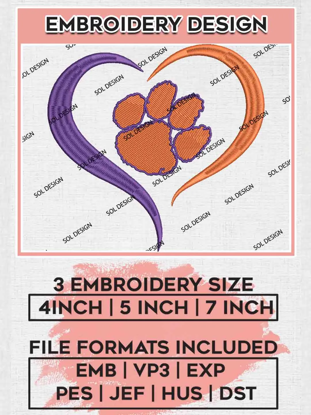 NCAA Clemson Tigers Heart Logo Embroidery Designs, NCAA Logo Embroidery files, NCAA Clemson Tigers Team, College Football Team Machine embroidery designs, Digital Download