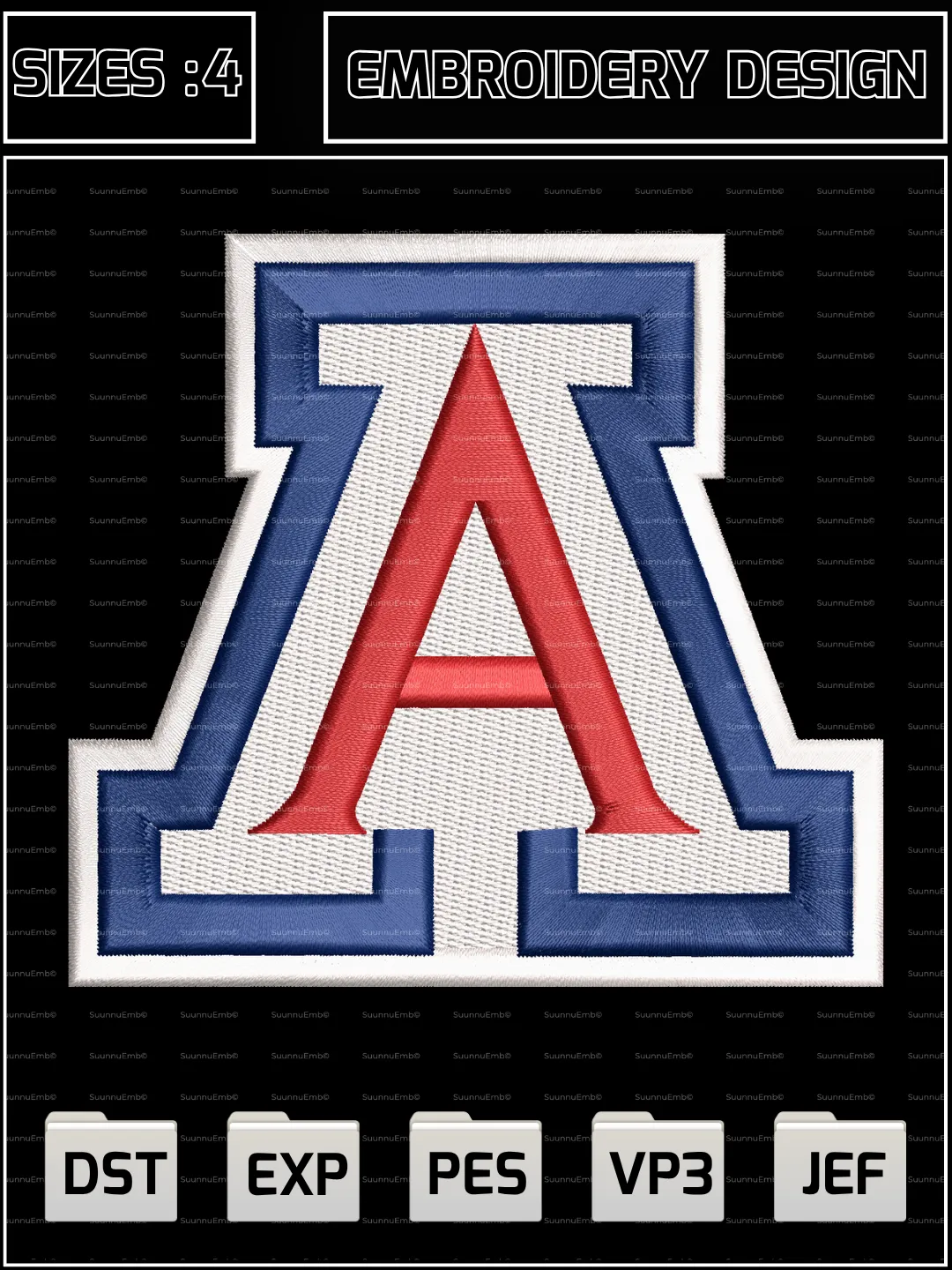 Arizona Wildcats Logo Embroidery Design,NCAA Logos Embroidery Design,NCAA Teams, Machine Embroidery Design File,4 Sizes, Digital Download