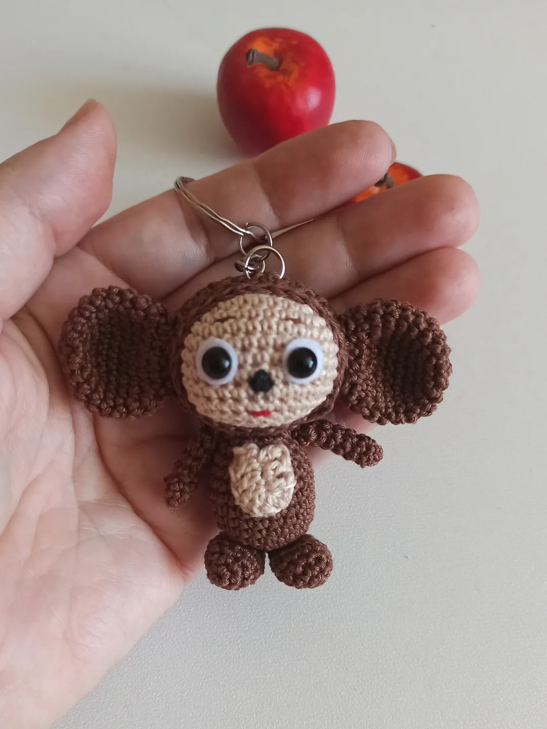 Crochet keychain Cheburashka, cute bag charms
