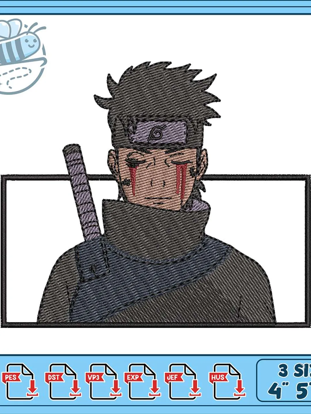 Shisui Uchiha Embroidery Design, Naruto Anime Machine Embroidery File, Ninja Box Frame Patch, Instant Download PES DST