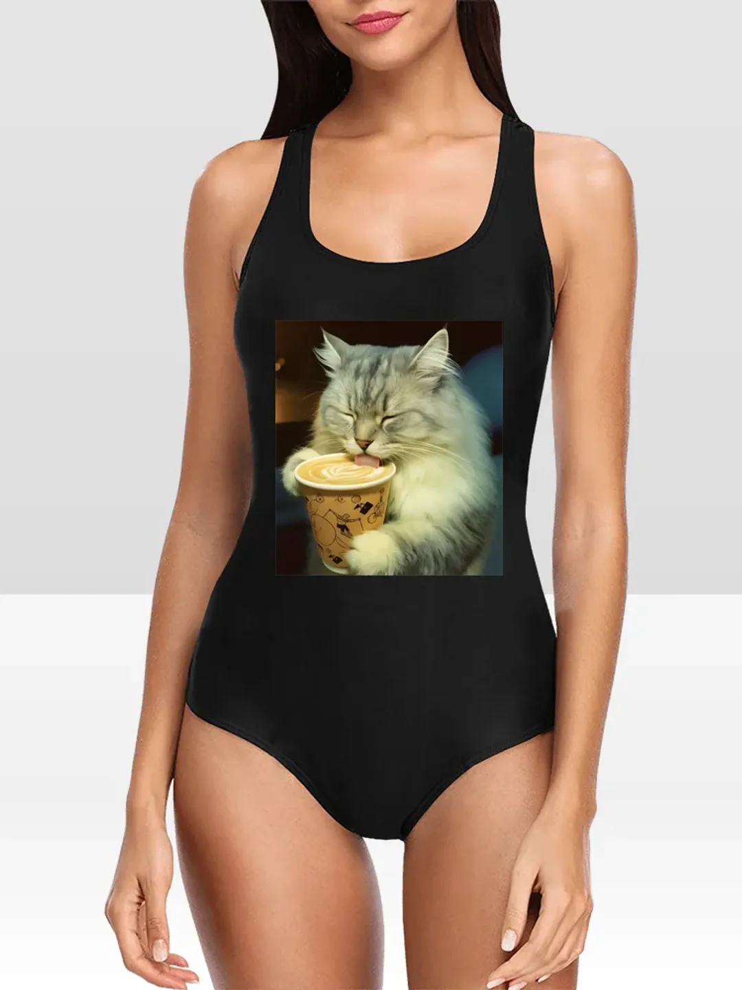Cat with Coffee One Piece Swimsuit