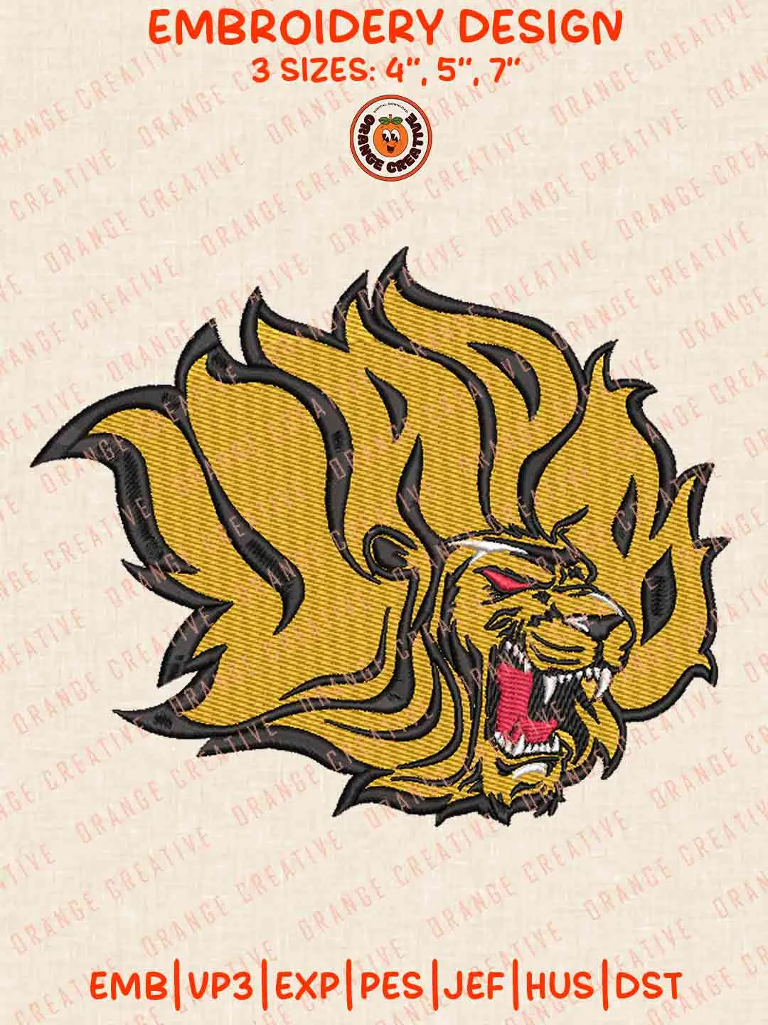 Arkansas Pine Bluff Golden Lion Mascot Embroidery Design Files, Football Logos Embroidery Designs, Sport Machine Embroidery Files, 3 Sizes, Custom Sizes, Instant Download