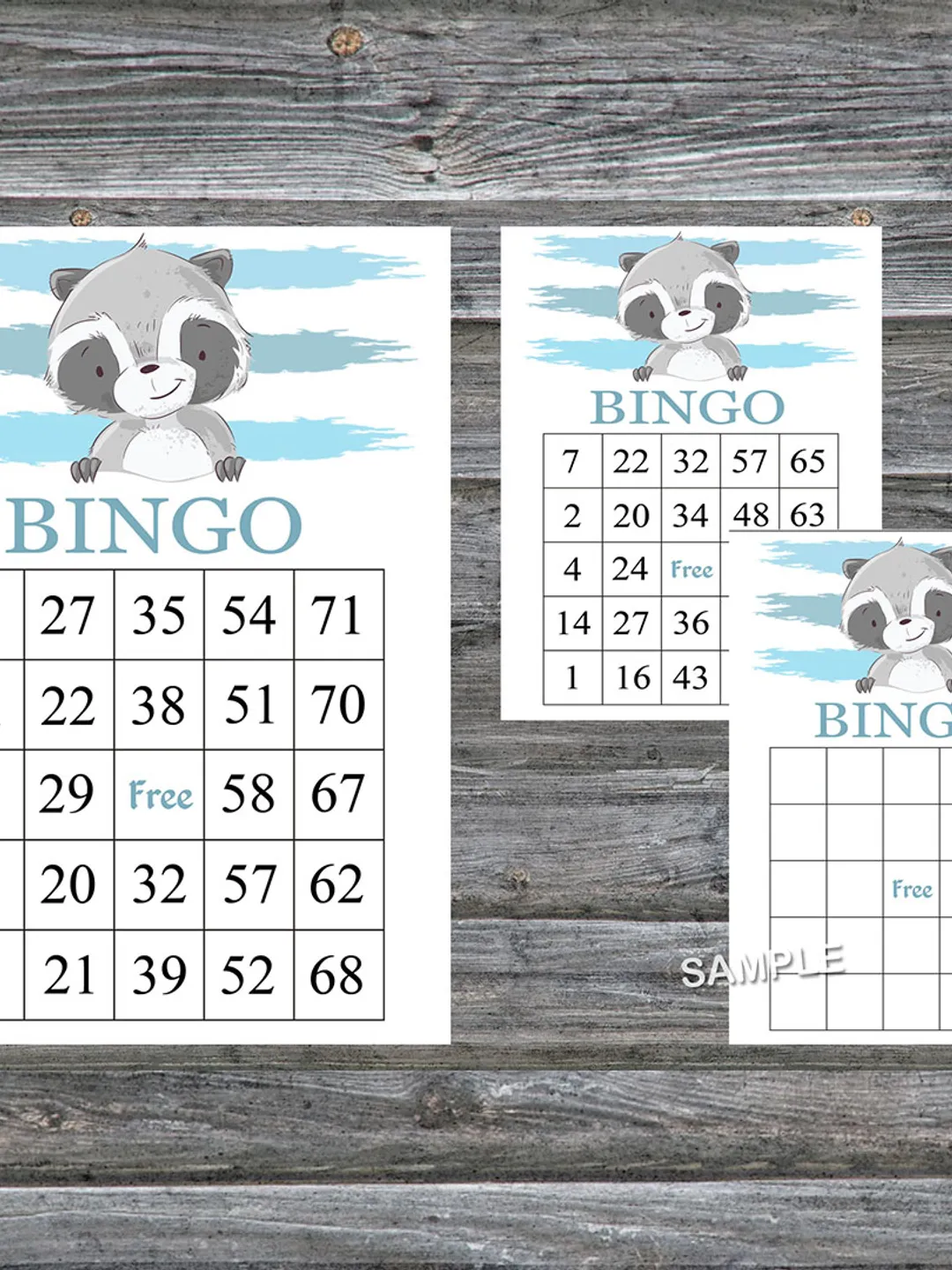Raccoon bingo cards,Raccoon bingo game,Raccoon printable bingo cards,60 Bingo Cards,INSTANT DOWNLOAD--320