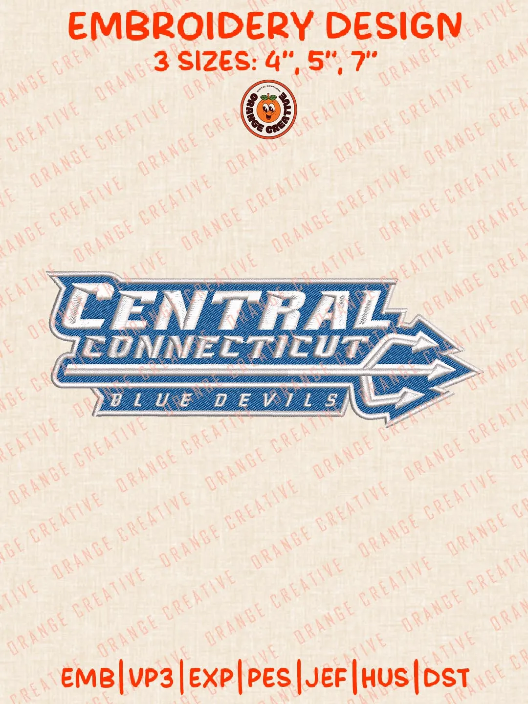 Central Connecticut Blue Devils Embroidery Design, NCAA Team Logo Embroidery Design, Machine Embroidery Design File, 4 Sizes, Custom Size, Digital Download