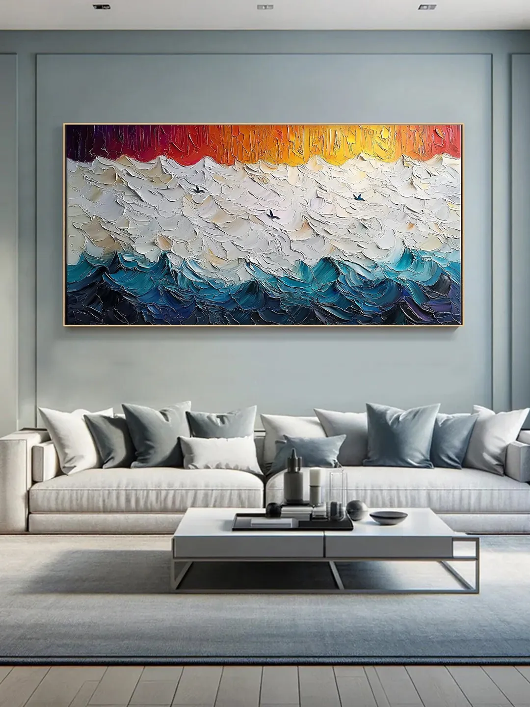 Impasto Ocean Painting, Textured Seascape Art, 3D Ocean Waves Wall Art, Large Canvas Art, Coastal Decor, Blue Wall Art, Living room Wall Art